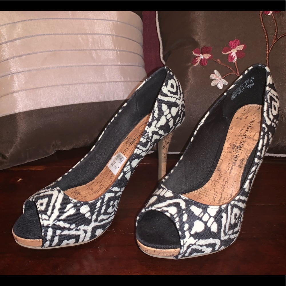 Black and beige heels